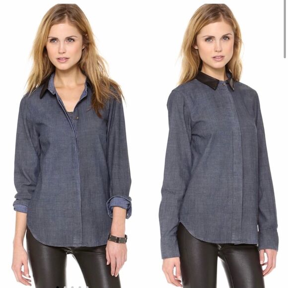 Rag & bone leather trim chambray button down - Picture 1 of 10